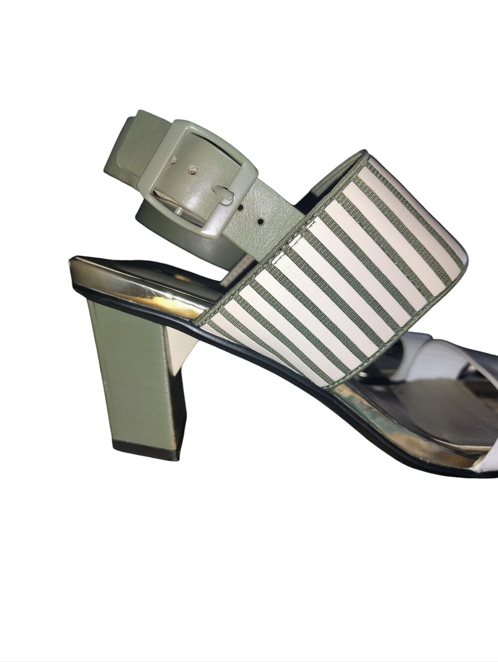 United Nude Striped Green & White Block Heel Sandals Women's Size 38 US 7.5   55 - Picture 6 of 16